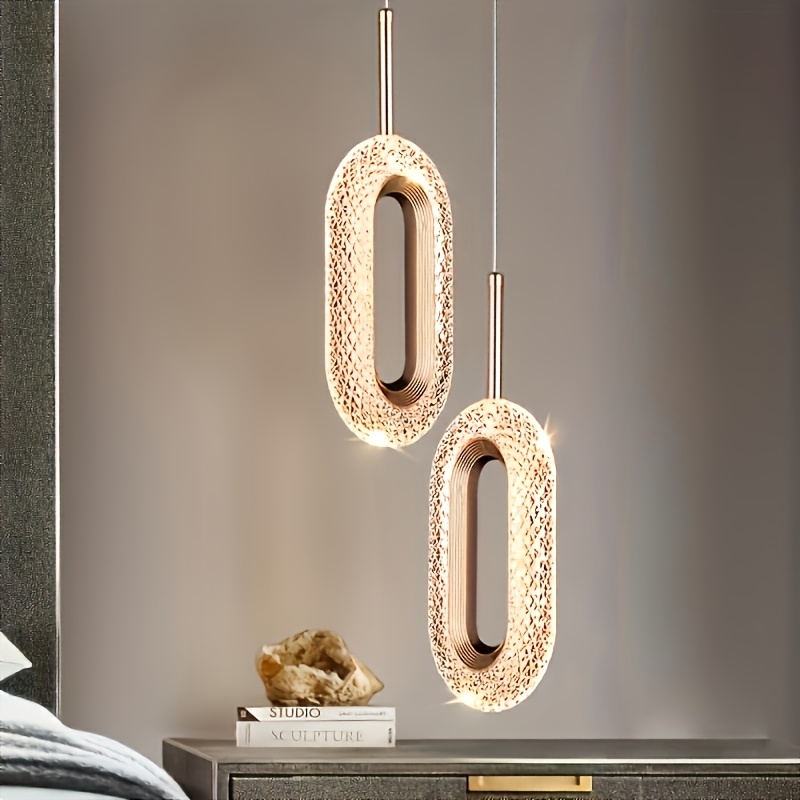 Modern Golden Pendant Light Ring Light Acrylic Lampshade LED Three Colors Kitchen Island Dining Room Bedroom Pendant Lamp