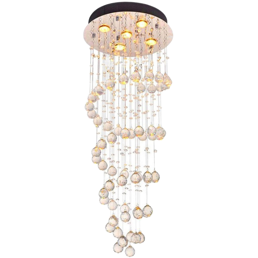 Luxury K9 Crystal LED Pendant Light Living Room Bedroom 5 Lights Stainless Steel Shade Long Hanging Chandelier