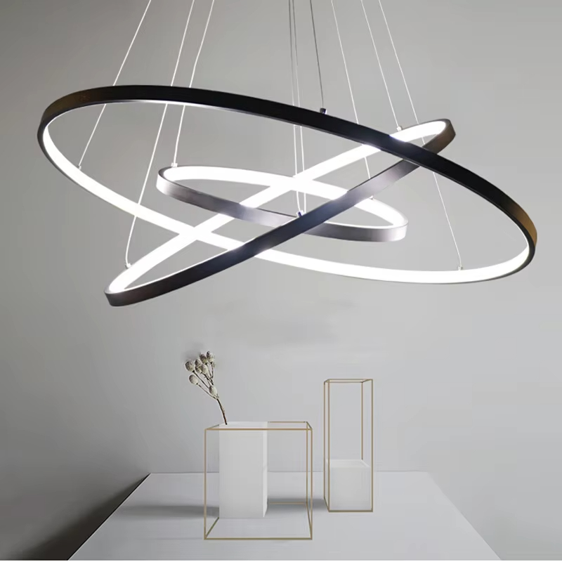 Nordic Modern Metal Circle 3 Rings Led Chandelier Pendant Light Hanging Lustre Gold Kitchen Living Room Dining Room Bedroom Bar