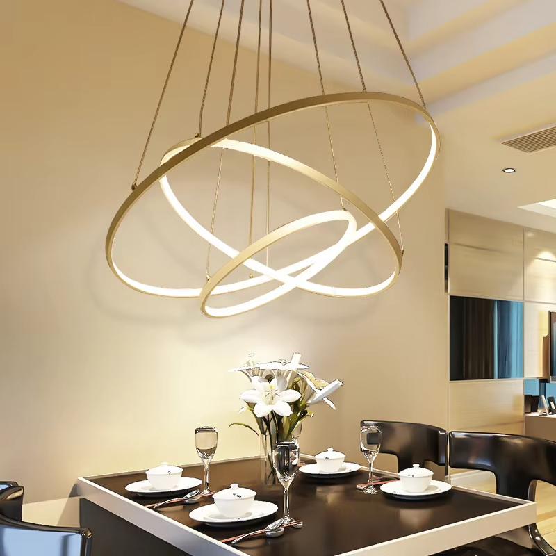 Nordic Classic Led Ring Circle Acrylic Lamp Chandelier Pendant Light Aluminum Acrylic Kitchen Island 75w Black White Gold Color