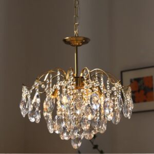 Modern Crystal Raindrop Pendant Chandeliers 6-Light Gold Chandelier Ceiling Light Fixture for Dining Room Living Room