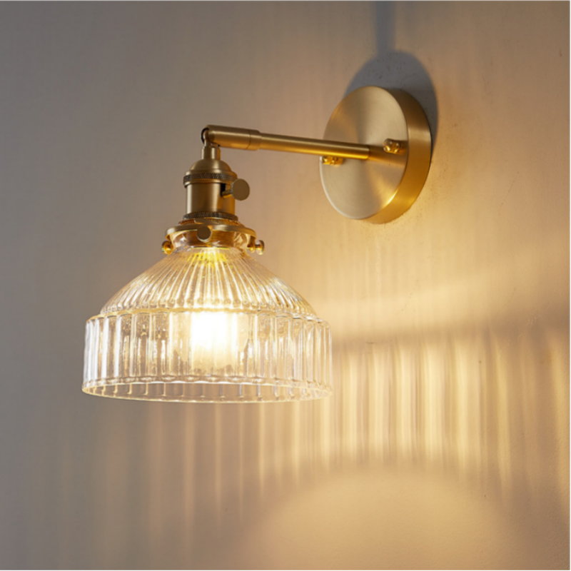 Retro Brass and Green Glass Wall Lamp Modern Nordic Style Bedside Wall Light Simple Bathroom Mirror Light