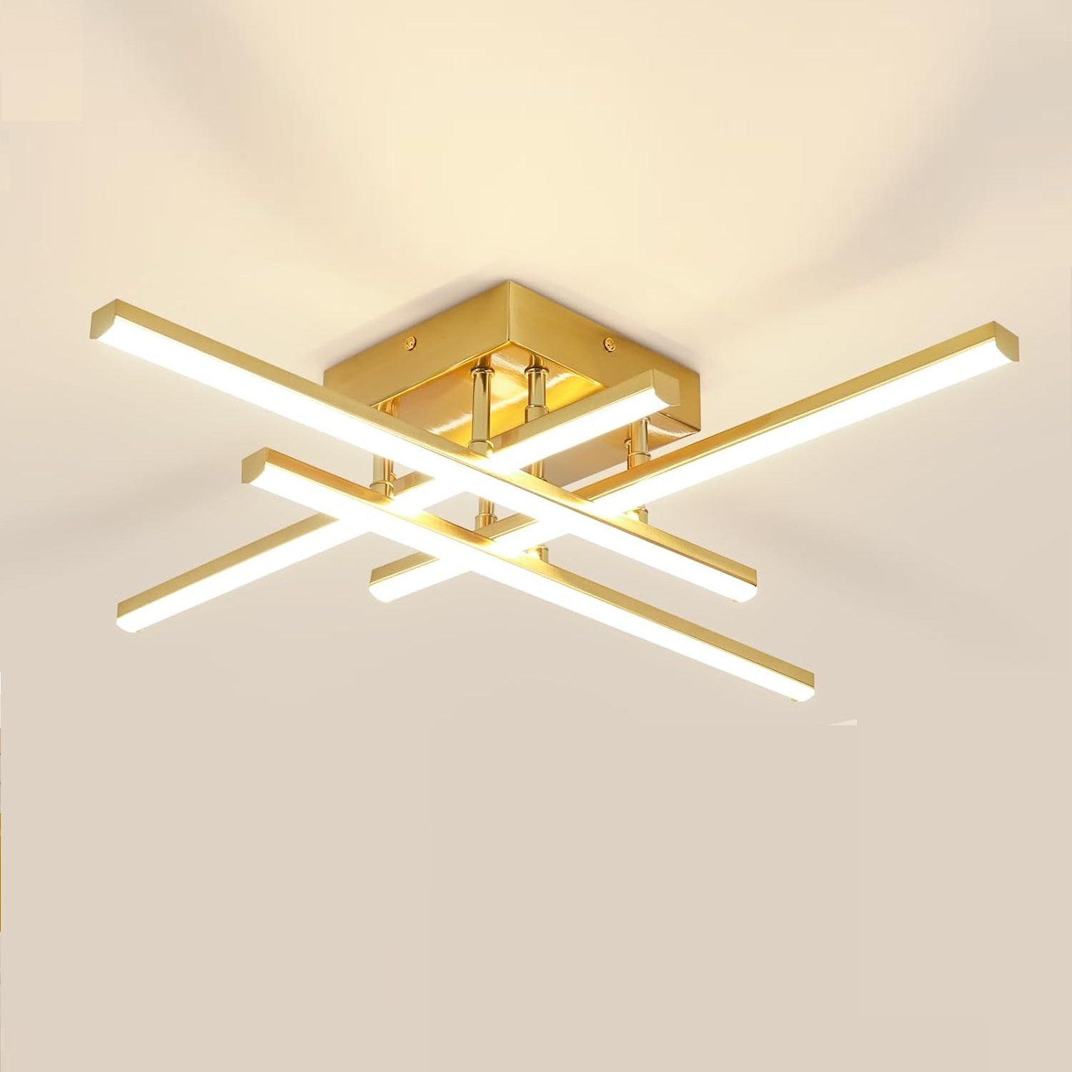 Modern Ceiling Light Fixture Gold Dimmable Close to Ceiling Light with Remote Control,Sputnik Flush Mount Ceiling Lamp