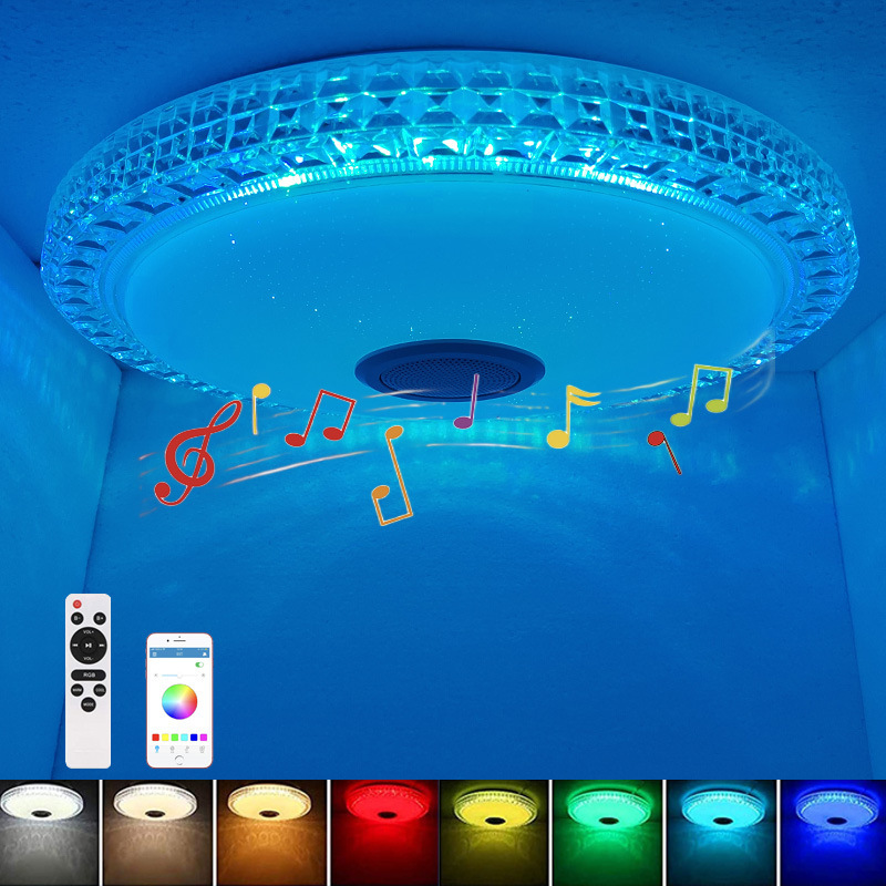 Smart Music RGB LED Ceiling Light Blue Teeth Speaker App and Remote Control Changing Child Bedroom Bathroom White 30cm