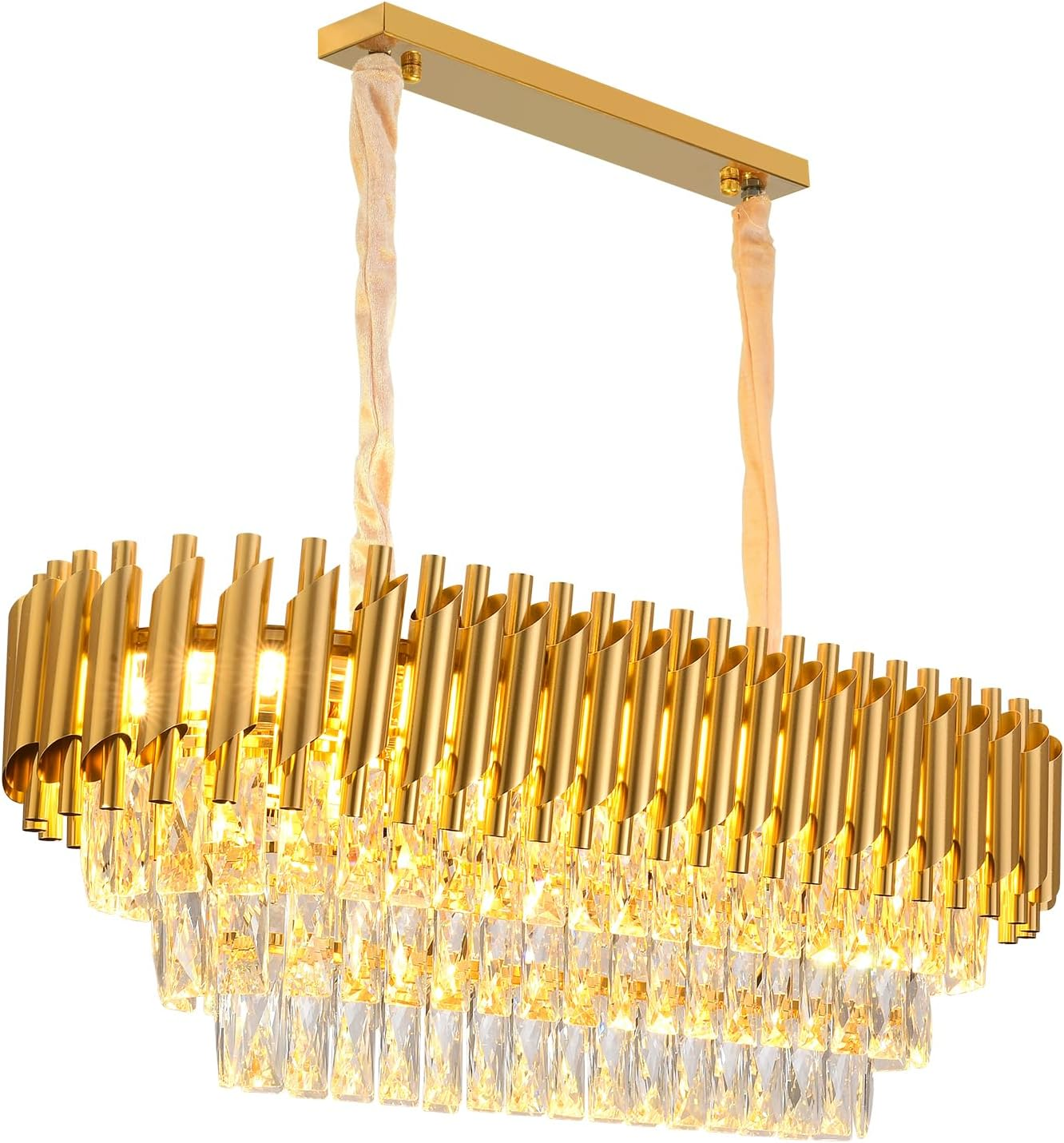Modern Crystal Chandeliers 350mmX800mm Gold Chandelier Retangular Crystal Pendant Light 3-Tier Modern Chandelier Ceiling Lights