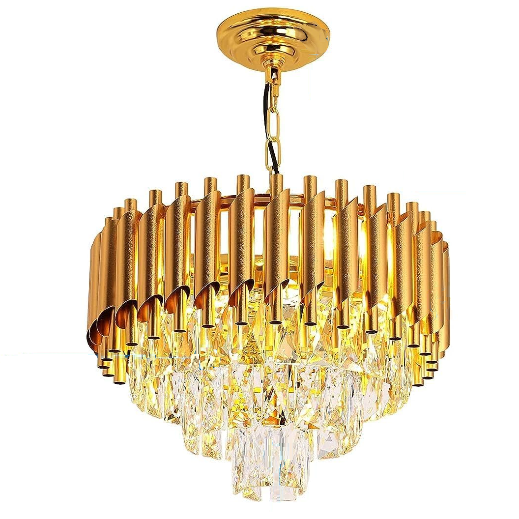Modern Crystal Chandeliers Gold Chandelier Round Crystal Pendant Light 3-Tier Modern Chandelier Ceiling Lights for Living Room