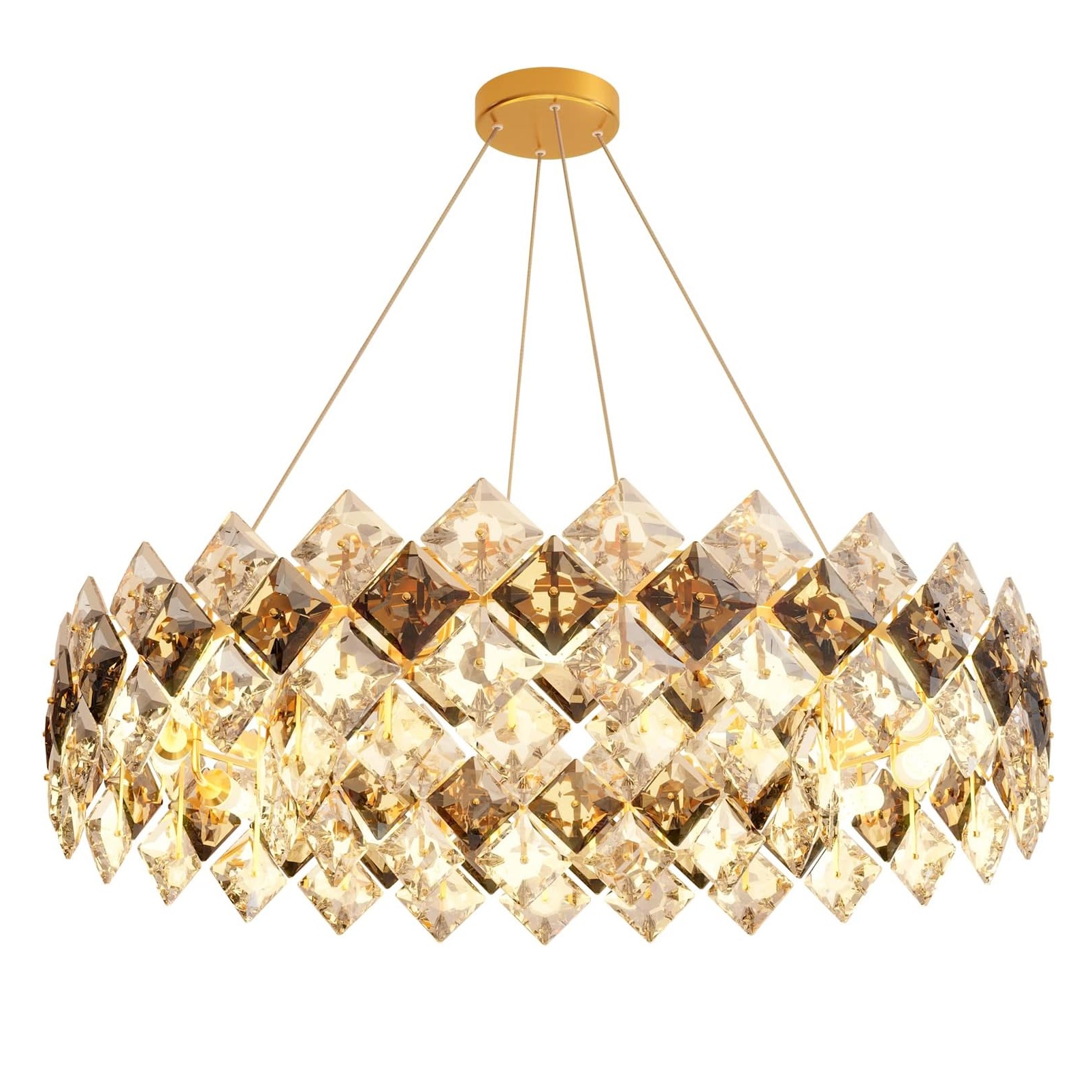 Round Crystal Chandelier Luxury 60cm LED Ceiling Pendant Hanging Light Illuminated 3 Color Changing Classic Decor Ceiling Lamp