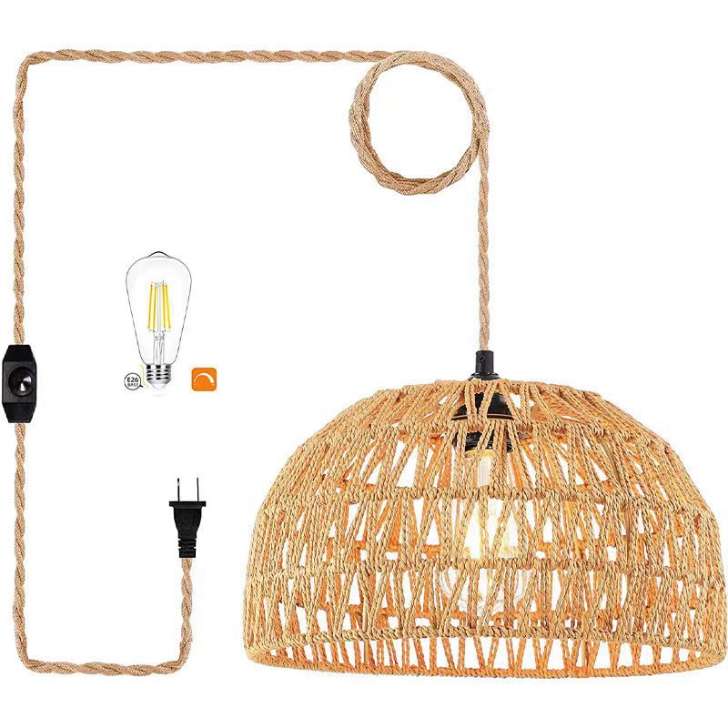 American Headboard Wall Lamp of Hemp Rope Hand-woven LED Light Indoor Porch Switch Twine Home Decoration Rattan Wall Lamp