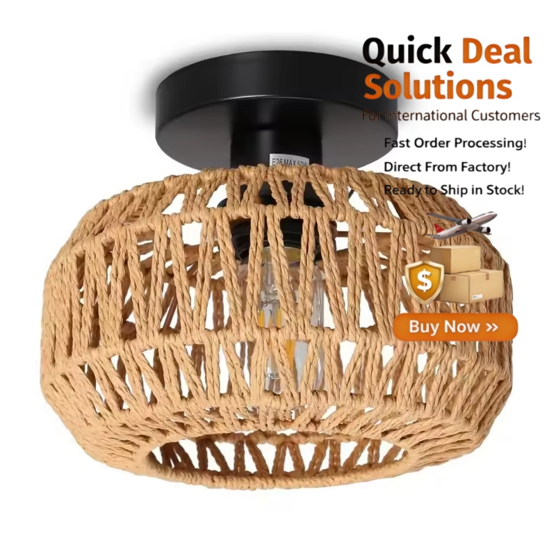 Modern Coastal Beach Pendant Lamp With Hand-Woven Iron Rope, Adjustable Height High CRI For Home
