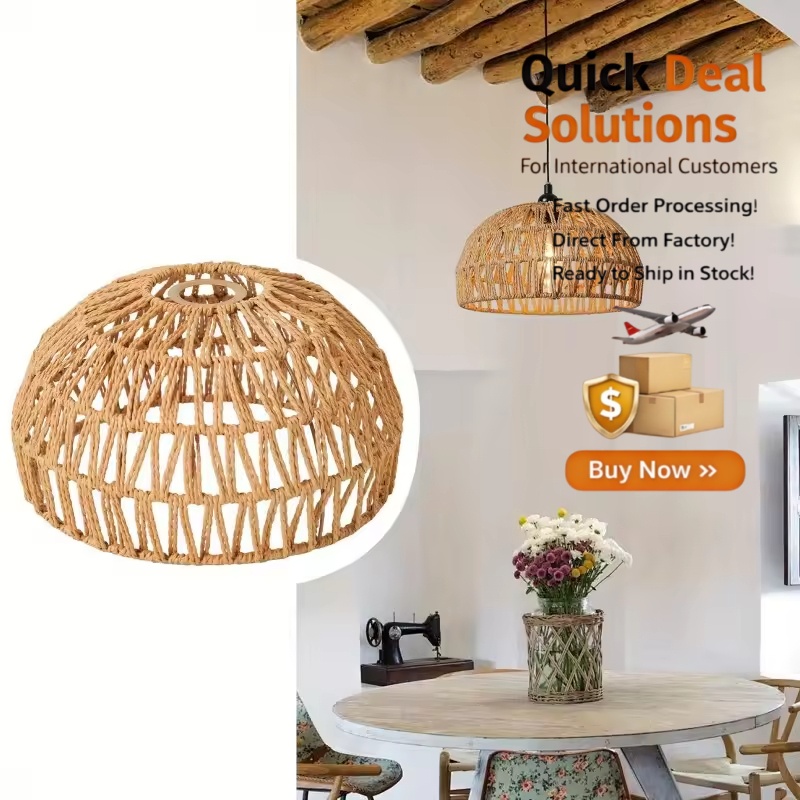 Adjustable Height Coastal Beach Pendant Lamp With Hand-Woven Iron Rope, Modern Vintage for Home Bar
