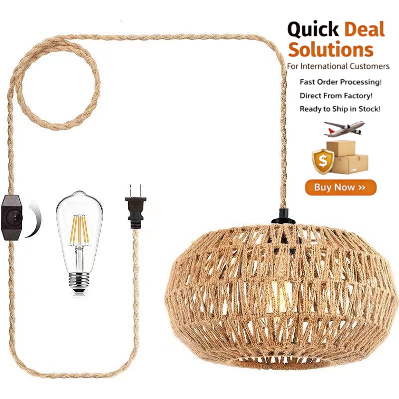 Retro Rattan Hemp Rope Chandelier, Hand-Woven Pendant Lights for Home Restaurant Store