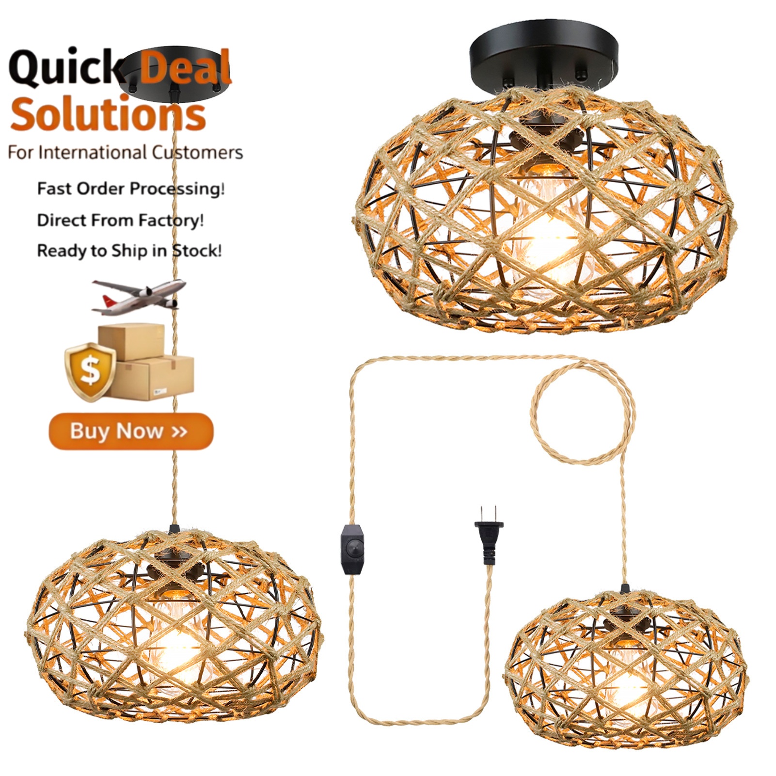 Boho Rattan Chandelier Lampshade, Farmhouse Braided Dome Rattan Hanging DIY Ceiling Light