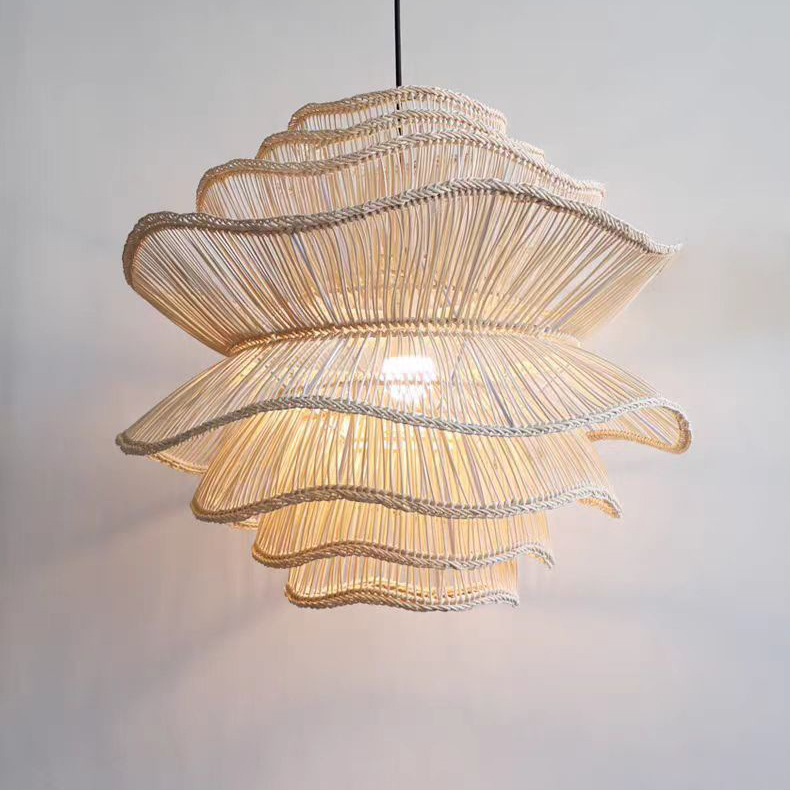 Eco-Friendly Wicker Lampshade Vintage Rattan Hanging Lamp Shade Cover Frame Wholesale Pendant Light
