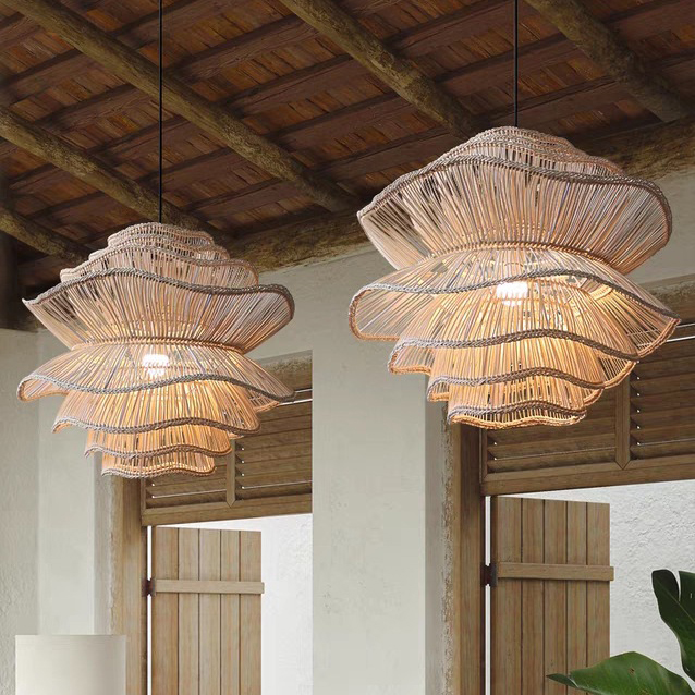 Antique Natural Rattan Pendant Light Handwoven Boho Eco Friendly for Living Room Dining Area Boutique Hotel