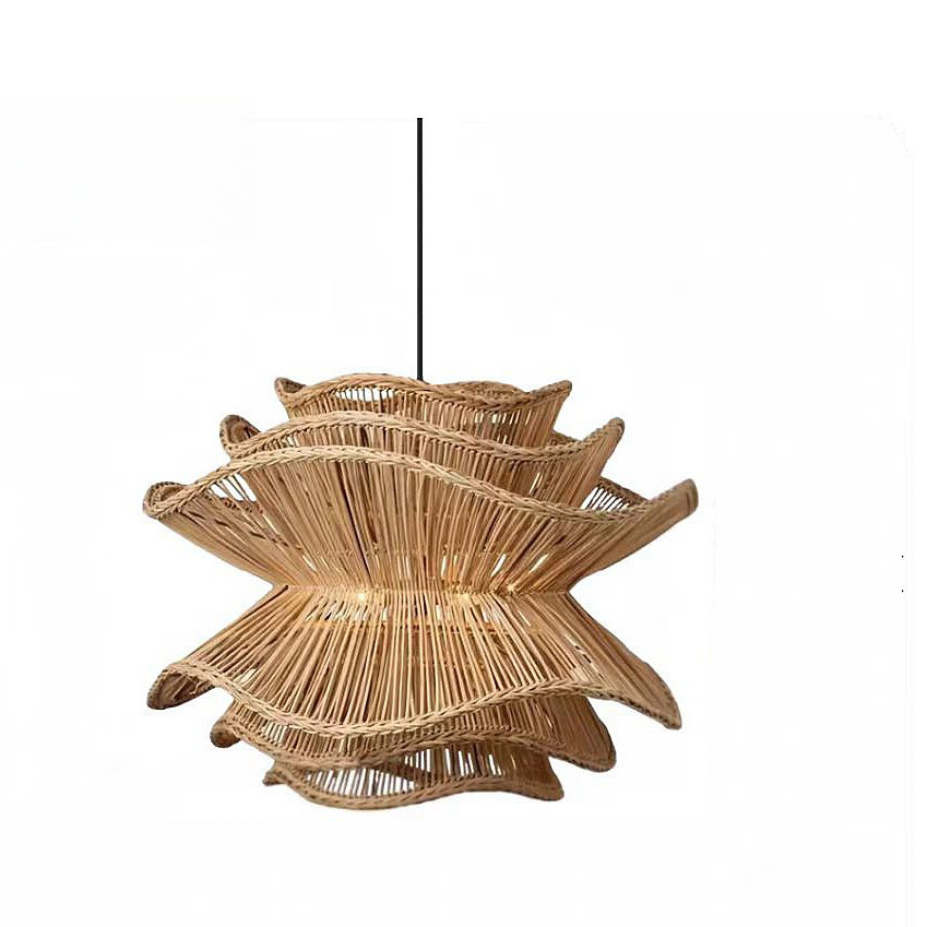Modern Rattan Pendant Lamp Easy Hanging Installation Small Bamboo Chandelier for Dining Room Mall Projects