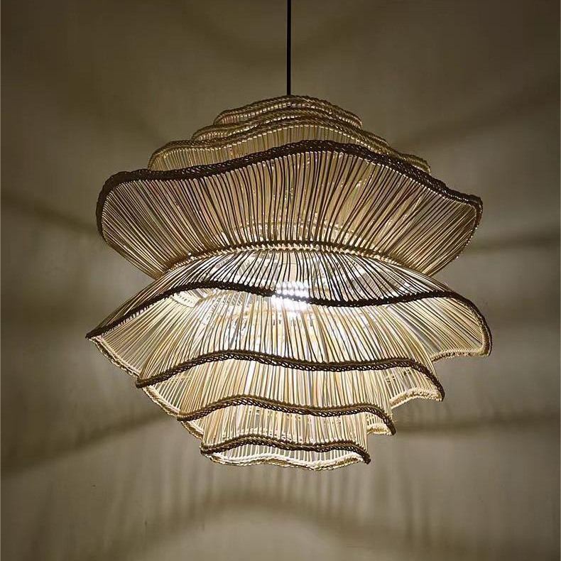Modern Minimalist Rattan Art Chandelier Ceiling Pendant Light Fixture for Living Room Restaurant Hotel