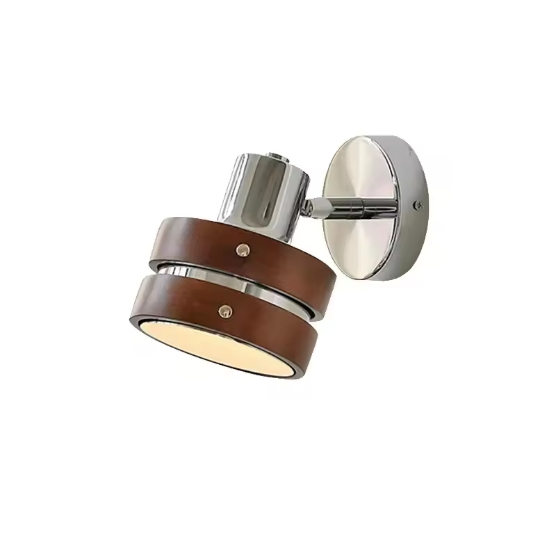France Vintage Rotatable Wall Lamp, Wooden Metal LED Bedside Light for Home Indoor Bedroom Decor