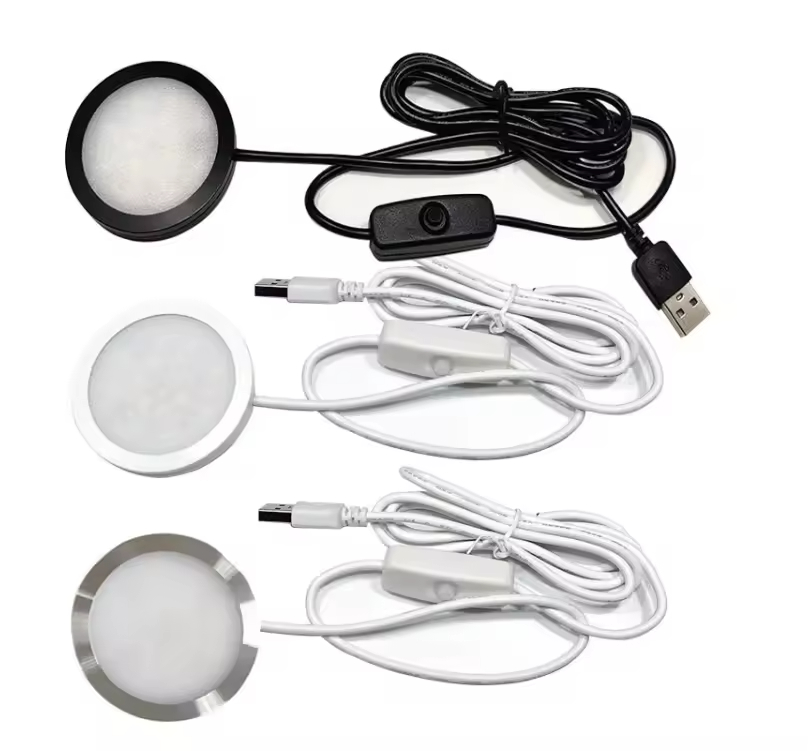 Round Ultrathin LED Light Base USB 5V 12 Cabinet Light Puck Light Warm White RGB Color Plastic Bedroom Toy Figurine 3D Model