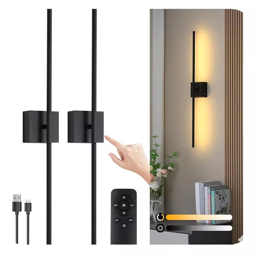 Contemporary Wireless Bedside Lamp With Magnetic Mount, Battery Powered Wall Light for Bedroom Living Room
