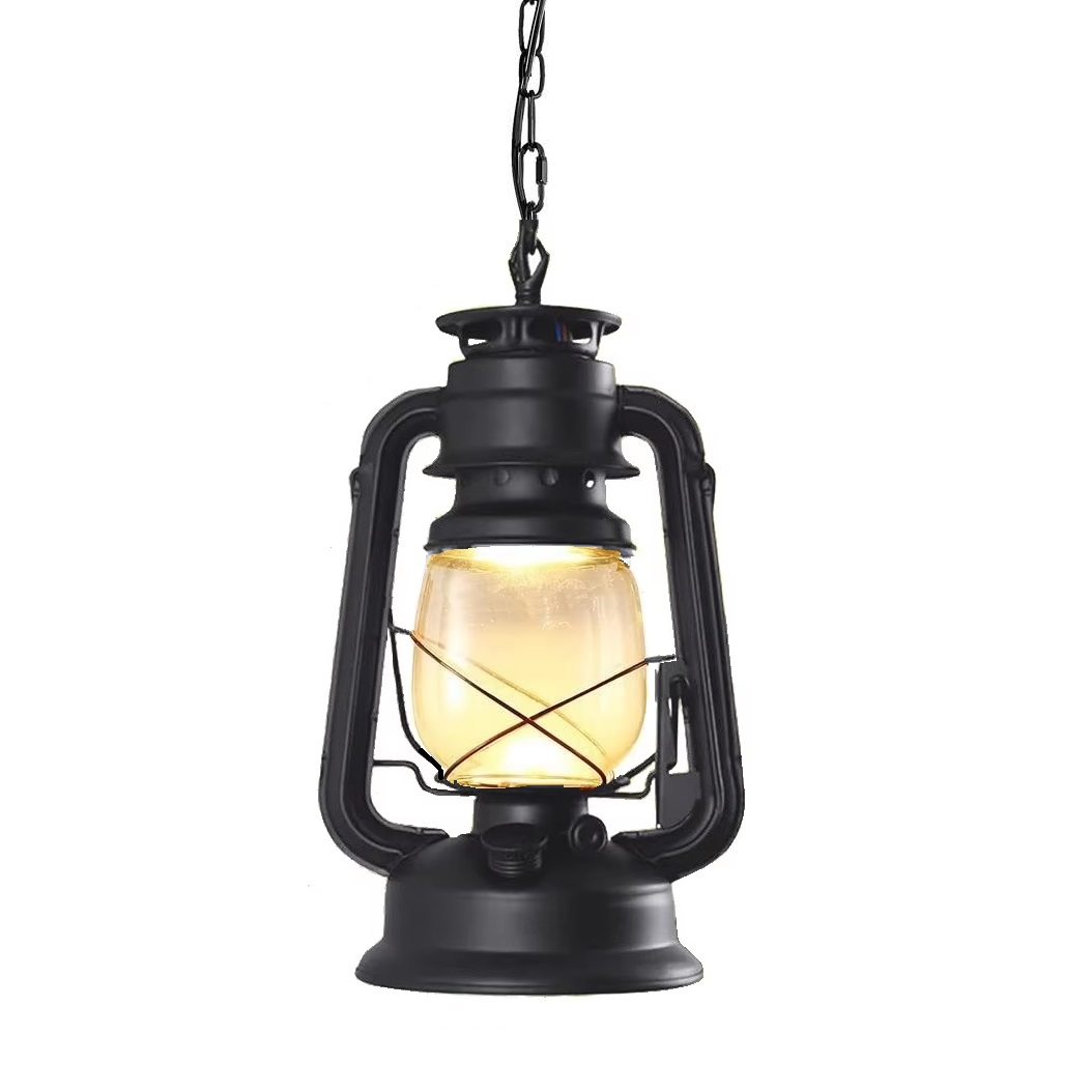 Retro Antique Vintage Rustic Lantern Lamp Black Finished Pendant Light Fixture Outdoor