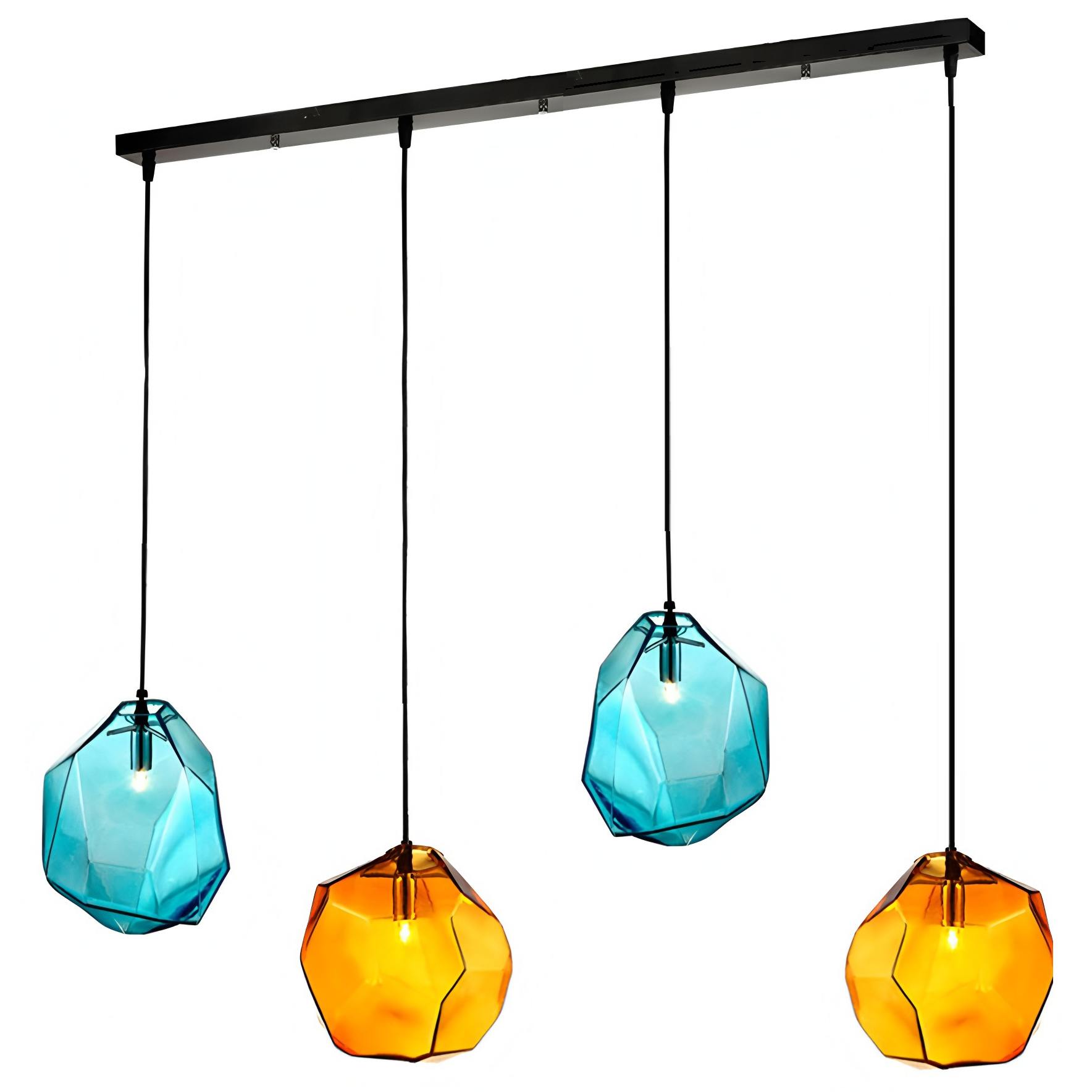 Colorful Seeded Glass Industrial Style 4 Light LED Close to Ceiling Light with Glass Shade Pendant Light