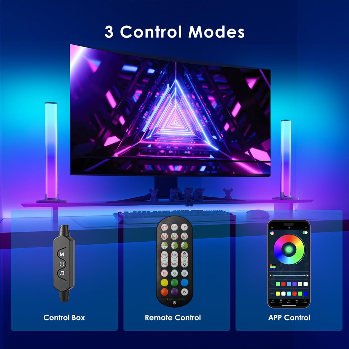 RGBIC LED TV Backlight Strip with Color Picking Sensor Music Sync App Control for Gaming Room Atmosphere Lighting