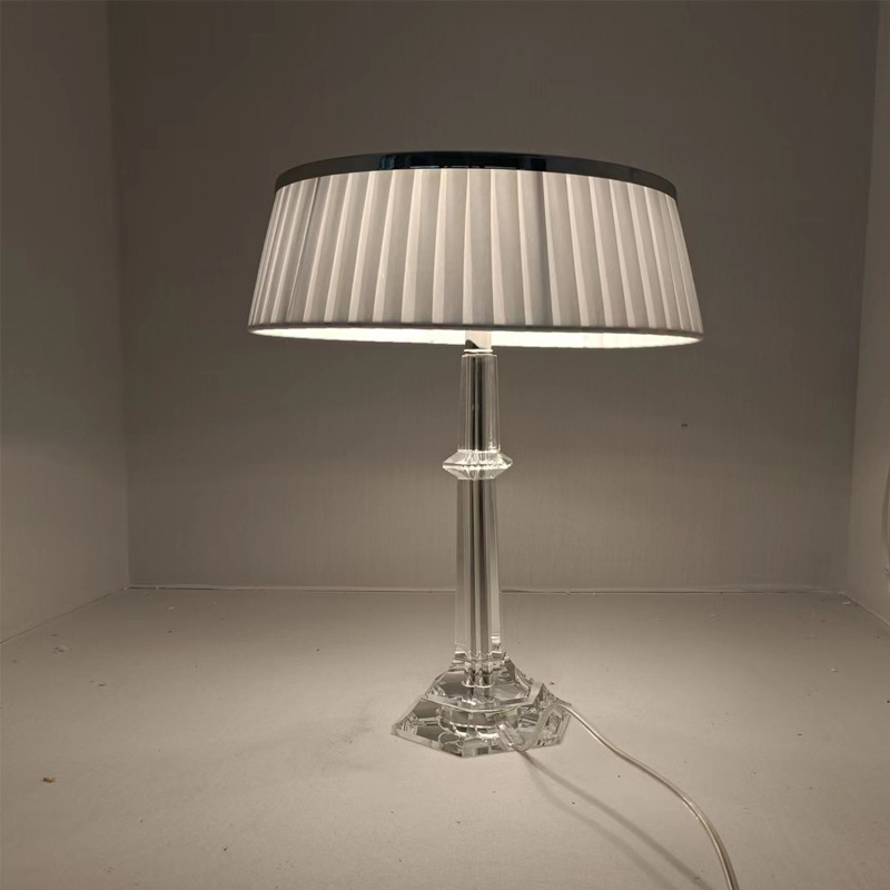 Nordic Style Bedside Table Lamp Elegant Crystal Decorative Lamp Flexible Fabric Shade Ac Powered for Bedroom Living Room Hotel