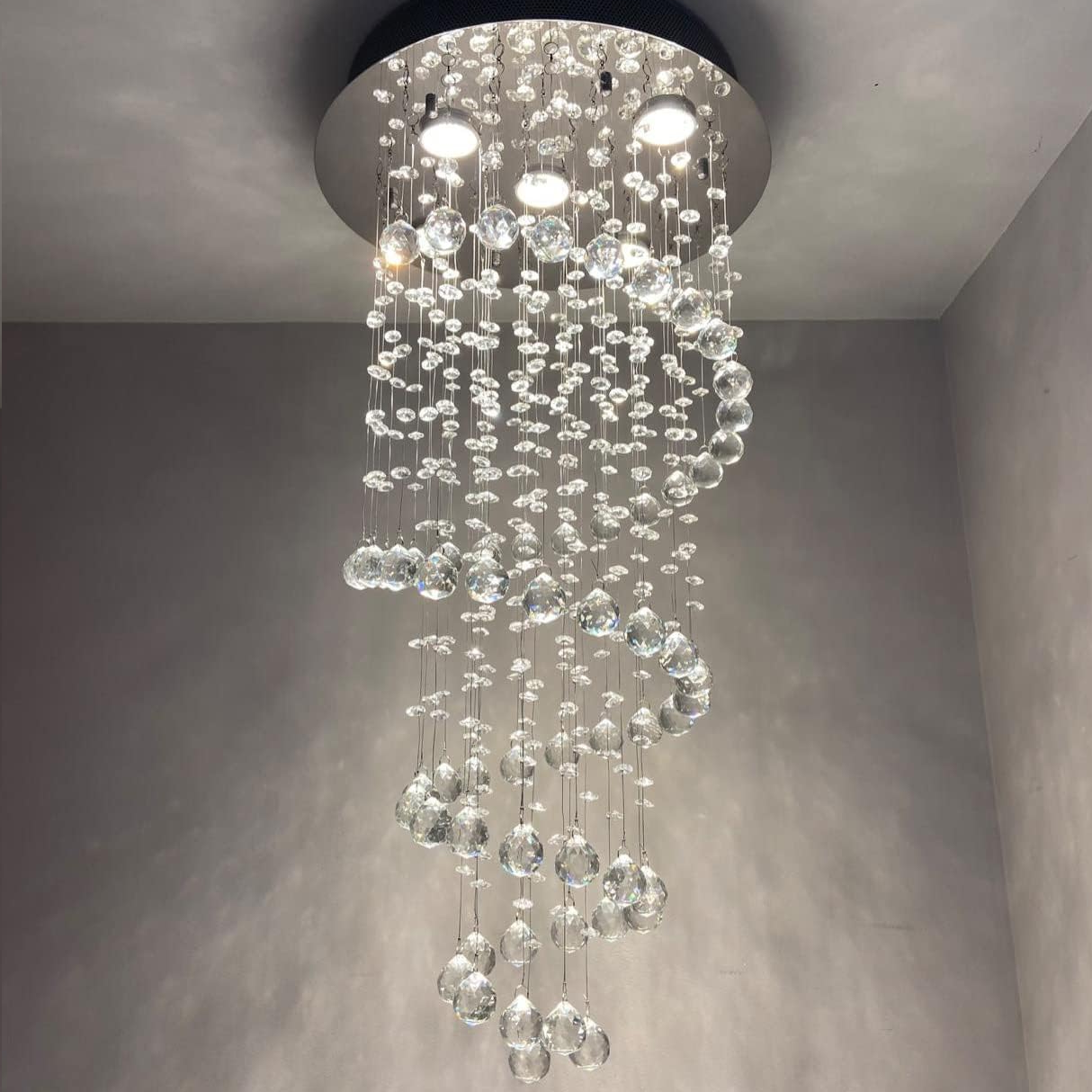 Modern Spiral Sphere Clear Raindrop Spectacular Luxurious Ceiling Lights Fixture Flush Mount LED Pendant Light