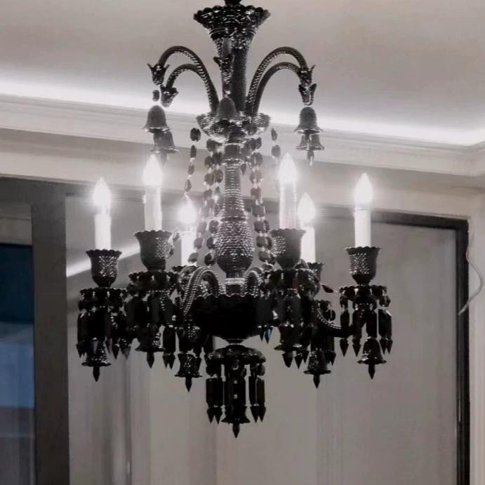 Luxury Black French Vintage Crystal Chandelier K9 Candle LED Light for Villa Living Room High Ceiling Stair Hall Wedding