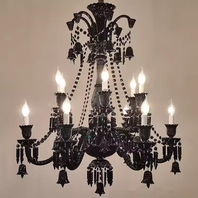 Multi Layer Black European Crystal Candle Lamp Big High Ceiling Chandelier Lighting Hotel Banquet Hall Spiral Staircase Villa