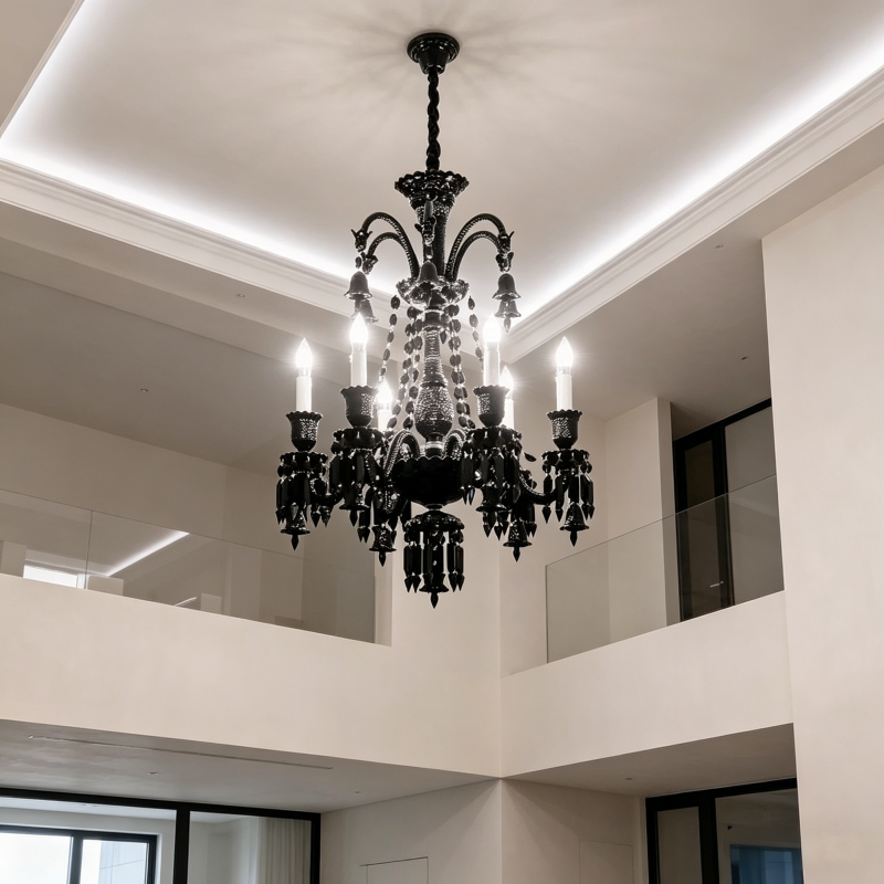 Multi Scene French European Black Crystal Chandelier LED Candle Light Decor Pendant Lamp Home Villa Hotel KTV Wedding Stair