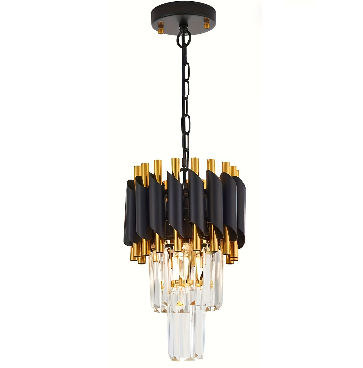 Modern Black and Gold Mini Crystal Chandelier Raindrop Kitchen Room Hallway, Industrial