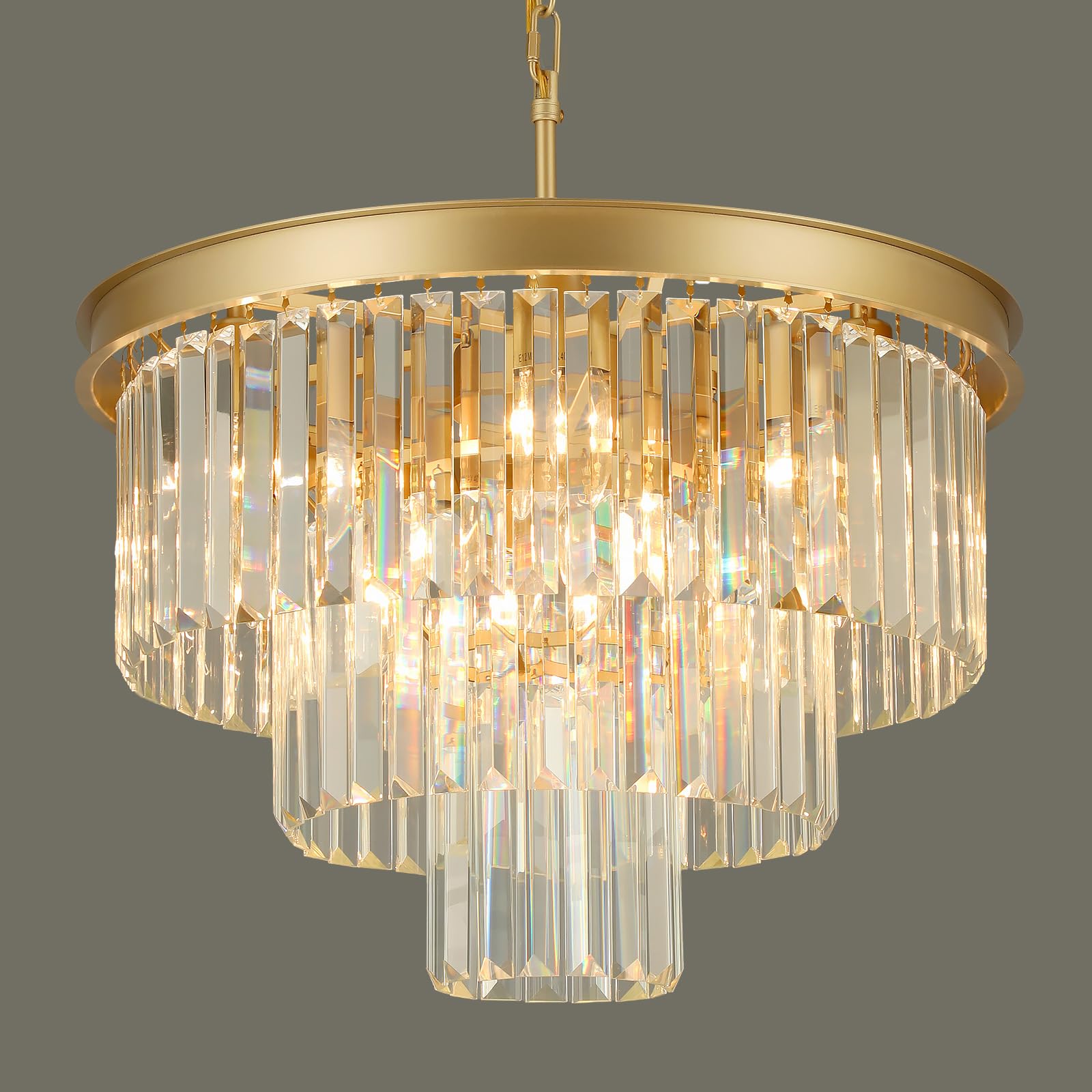 Crystal Chandeliers for Dining Room Lights Fixtures 6Lights Gold Chandeliers 3-Tier Round Crystal Lighting Fixtures D20 Inch