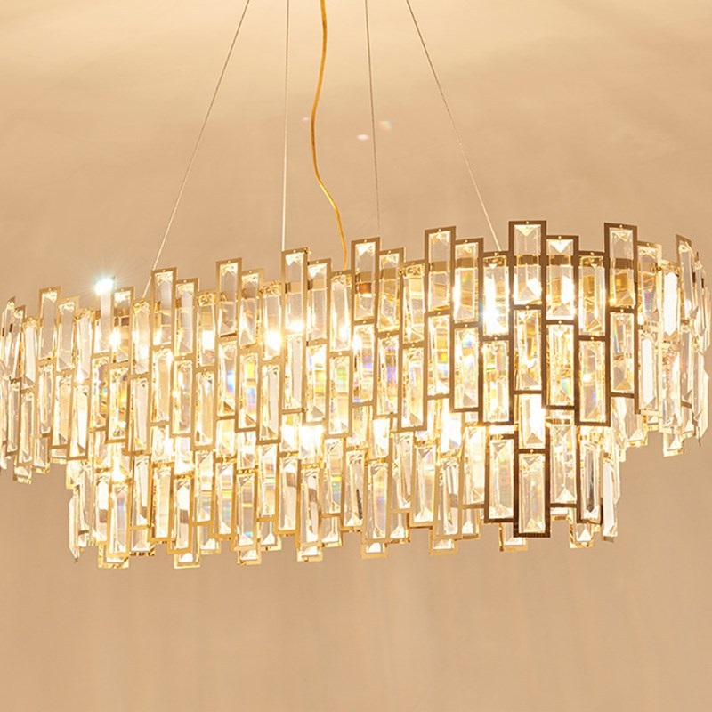 Crystal Ceiling Light Gold Chandelier for Living Room 80cm' E14*12 Sockets Crystal Lampshade & Gold Finish Frame