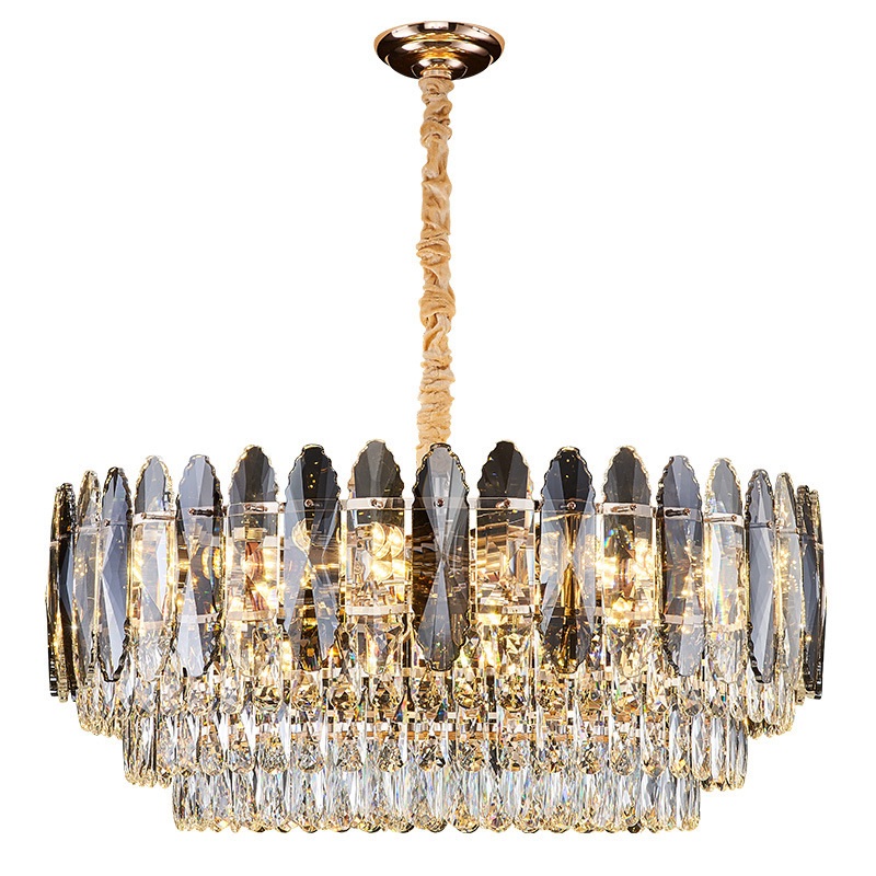 Gold Round 16 Lights Mid Century Industrial Gold Metal K9 Crystal Light Fixture Luxury Chandelier