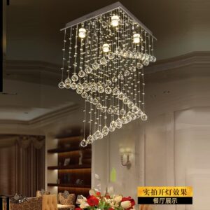 Modern Crystal Chandelier Lighting, Clear K9 Glass Crystal Ceiling Light square Luxurious Spiral Sphere Flush Mount Lights