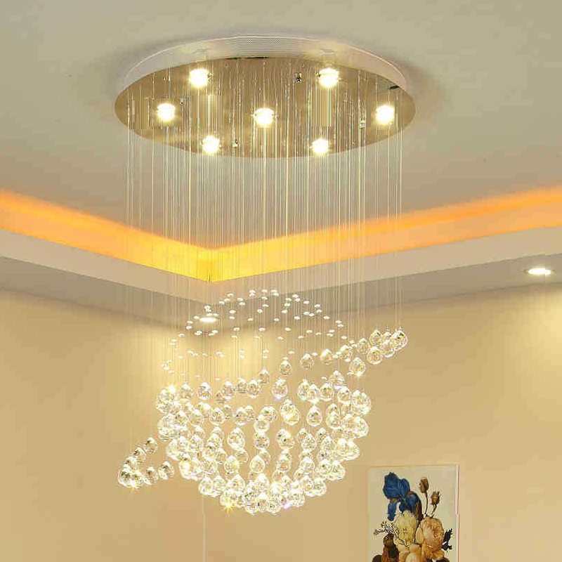 Modern Crystal Chandelier Lighting, Dia50cm, Clear K9 Glass Crystal Ceiling Light, Luxurious Spiral Sphere Flush Mount Lights