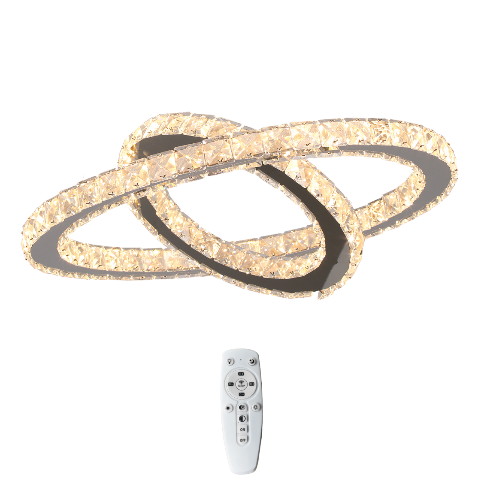 Modern Chrome Stainless Steel Ring Changeable LED Crystal Chandelier Ceiling Light Fixture Remote Control Bedroom Dimming