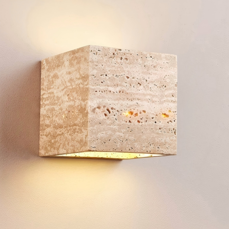 Wabi-Sabi Style Yellow Travertine Wall Sconce Ambient Lighting Bedroom Bedside Guesthouse Hotel Interiors Hallways Corridors