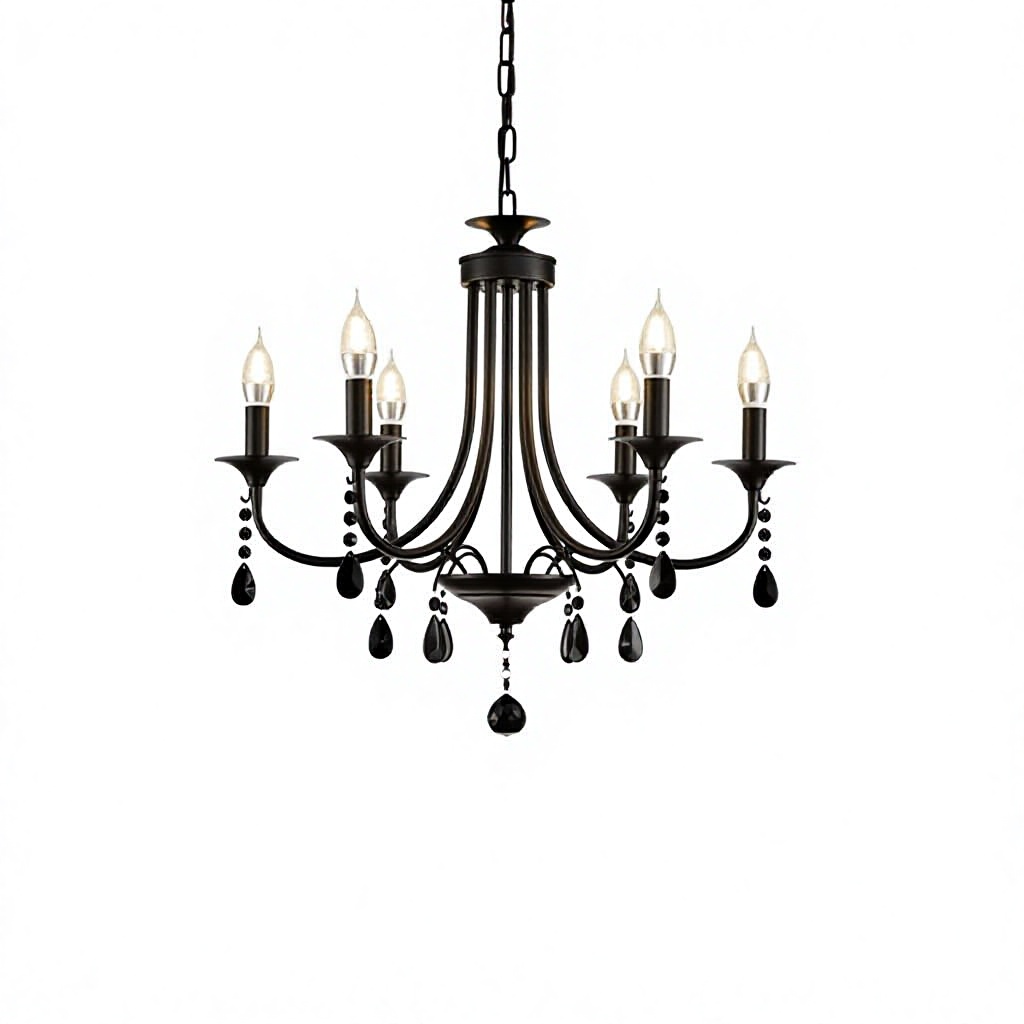 American-style Vintage Black Crystal Iron LED Chandelier Modern Decoration 3000K Warm Light Pendant for Living Room Dining Room