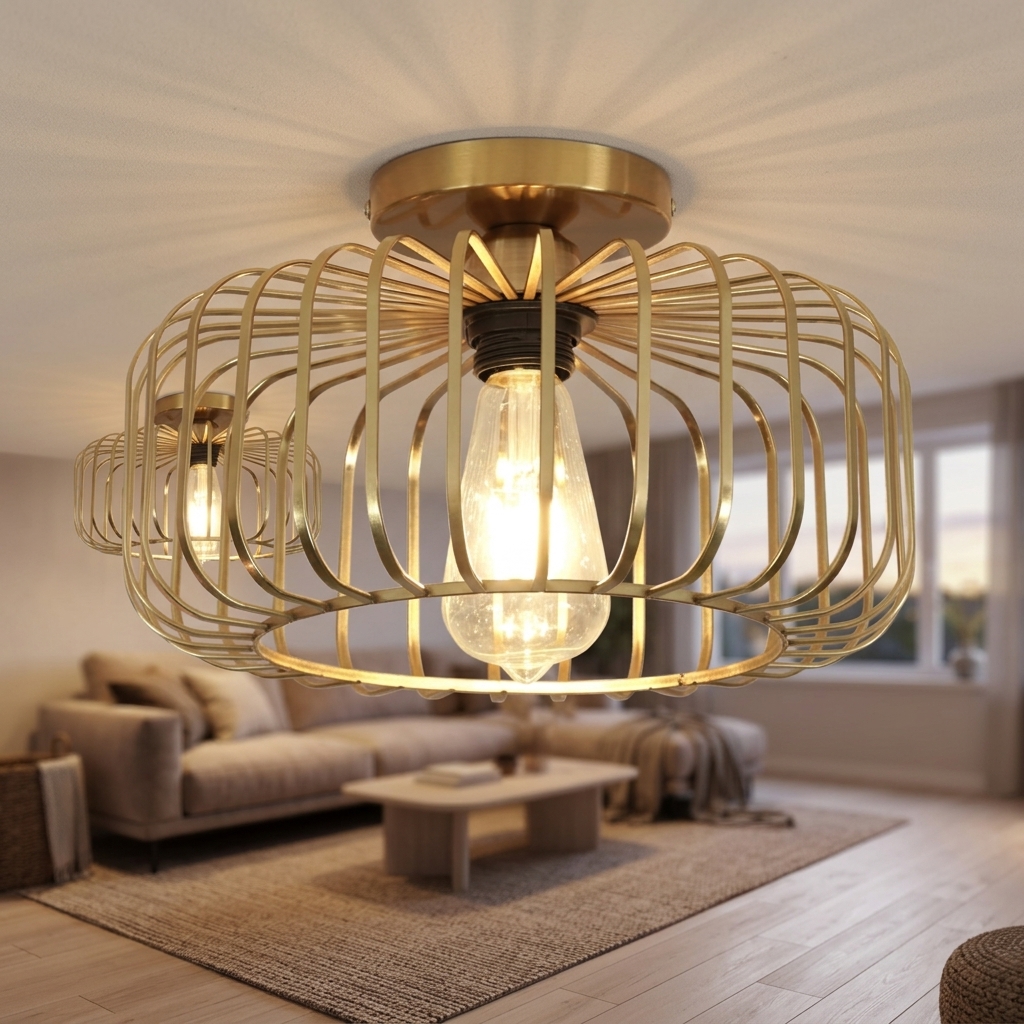 Best-selling Minimalist Flush-mount Ceiling Light Wrought Iron Birdcage Lantern Style Suitable for Tea Rooms and Hallways