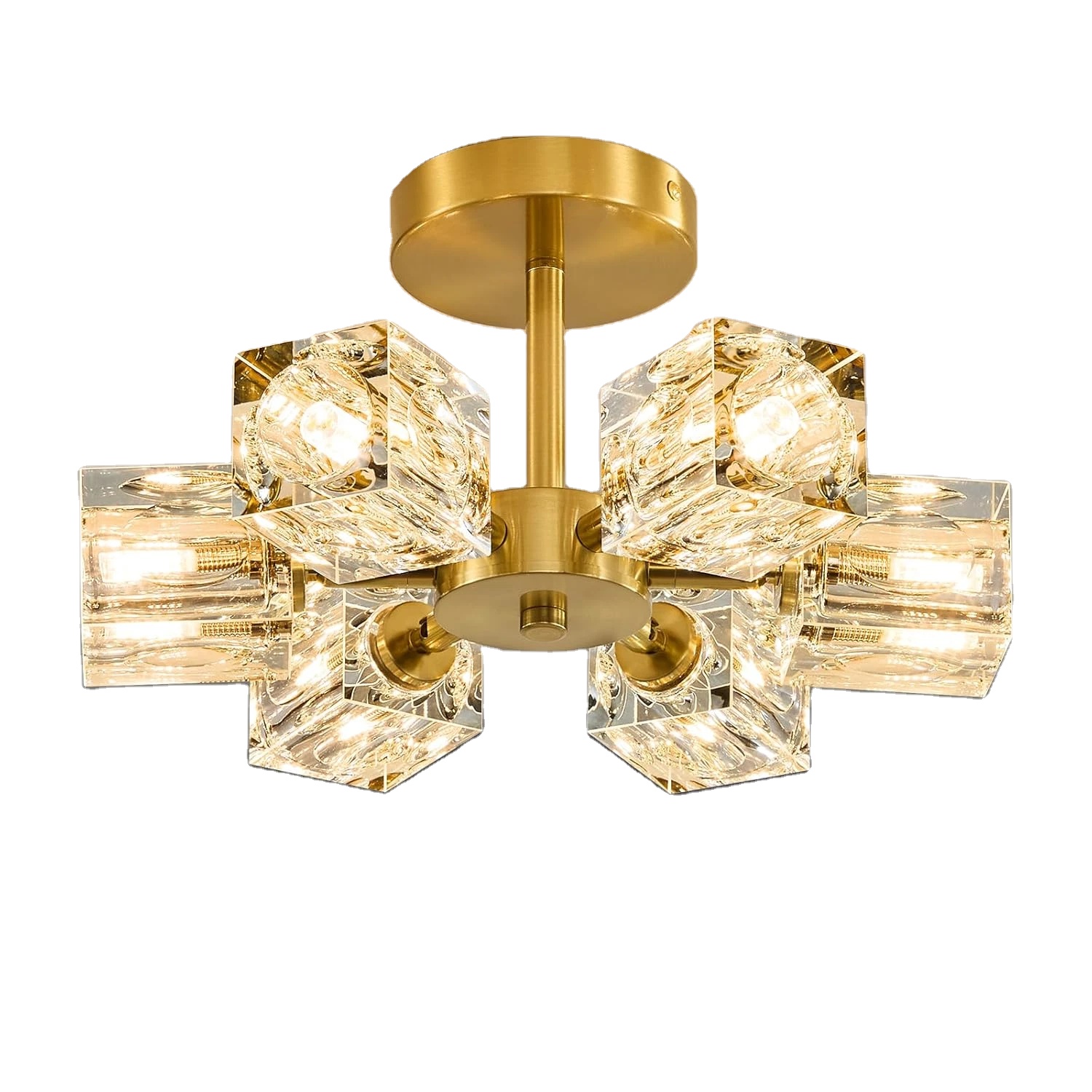 Modern Gold 6-Light Sputnik Ceiling Light Fixture - Brushed Brass Flushmount
