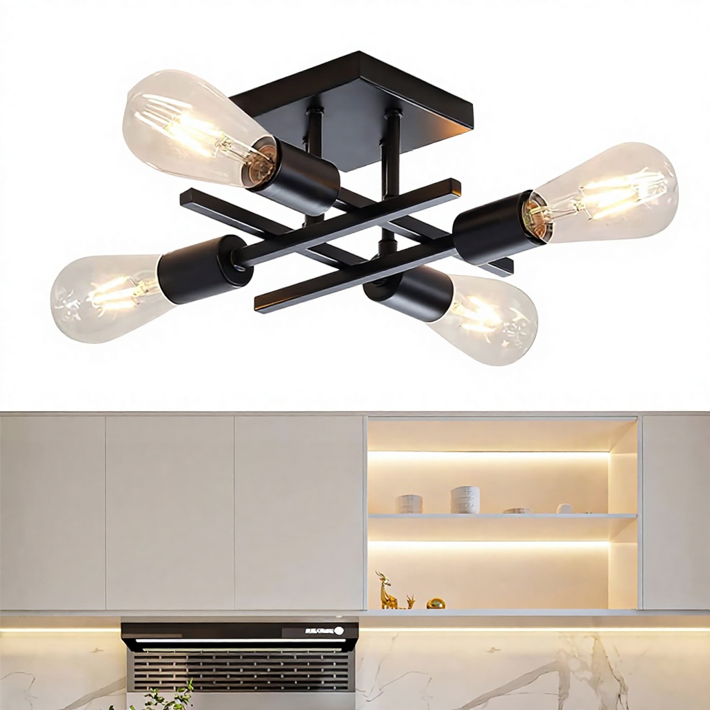 Nordic Semi Embedded 4-light Ceiling Light, E27 Bulb Base, Living Room, Bedroom, Study Pendant Light (without Bulb)