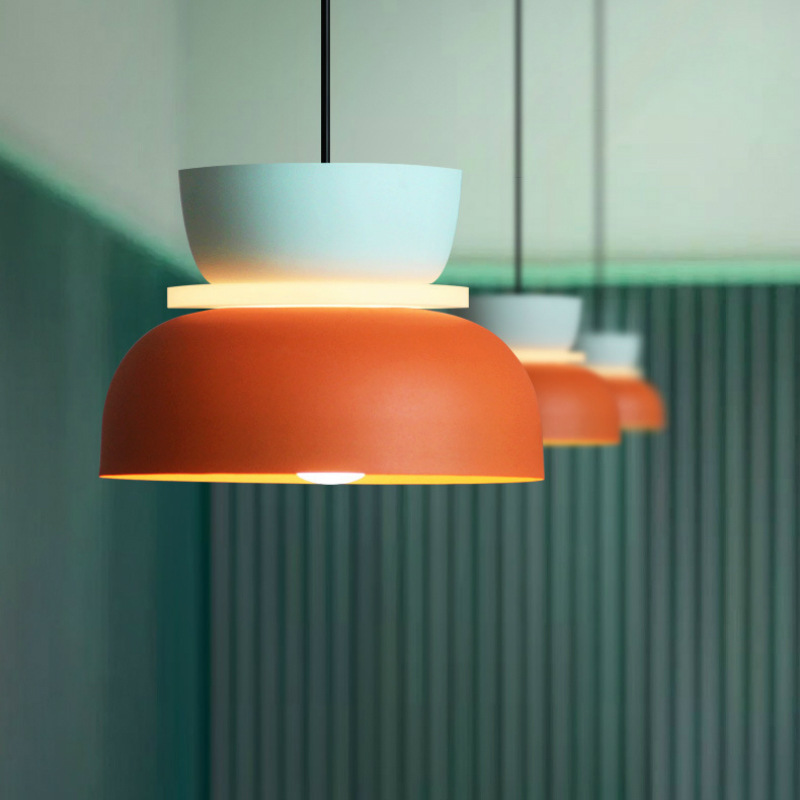 Modern Macaron Acrylic LED Pendant Chandelier Orange & White for Living/Study/Bedroom Dining Room Hanging Lighting Decor