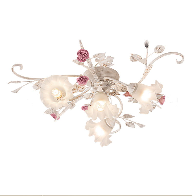 Vintage Floral Ceiling Lights,3+1 Heads Flush Mount Chandelier Ceiling Light Wit