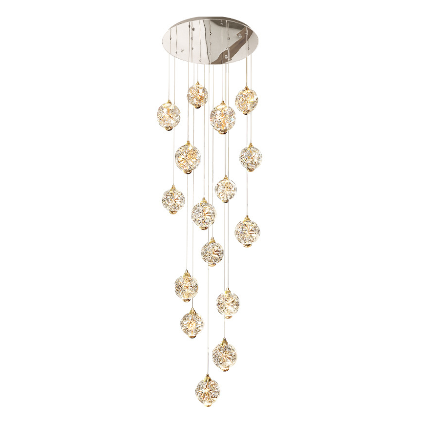 Luxury Crystal Ball Chandelier for Duplex Staircase, Apartment Void, High-ceiling Rotating Staircase, Villa Living Room Light