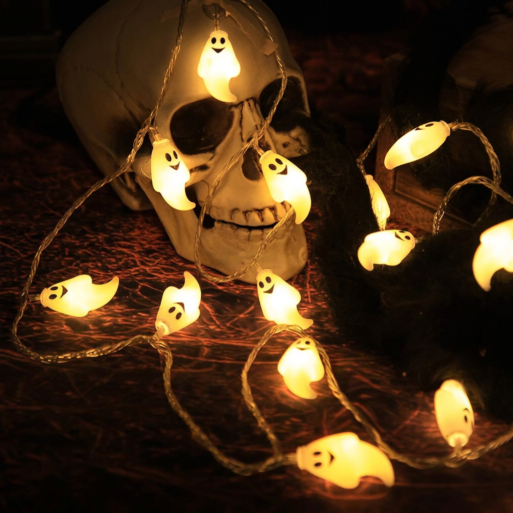 LED Halloween Ghost String Lights Flashing Warm White Novelty Party Decoration for Outdoor Indoor Holiday Decor