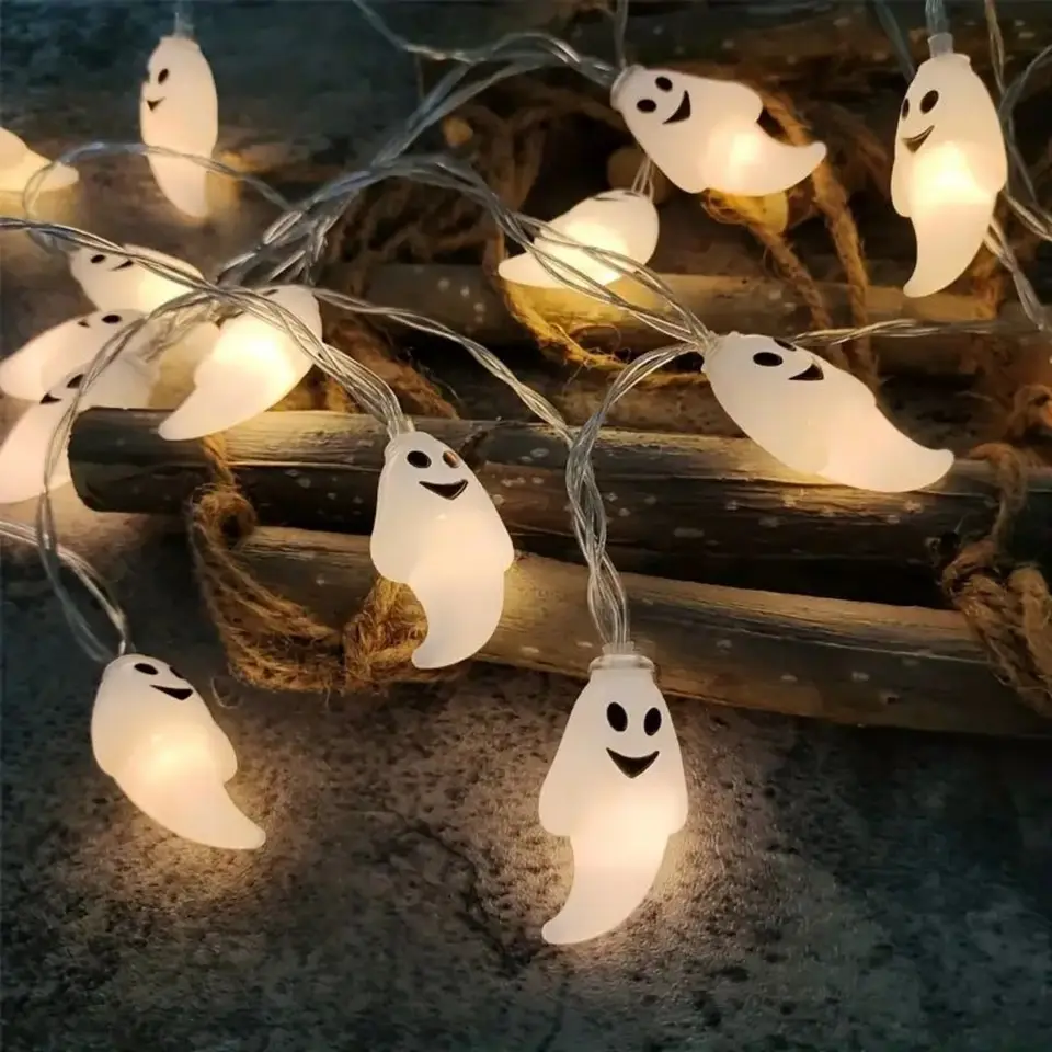 Halloween Ghost String Lights Battery Powered LED Hanging Lanterns Warm White Decorative Night Lights for Party Decor