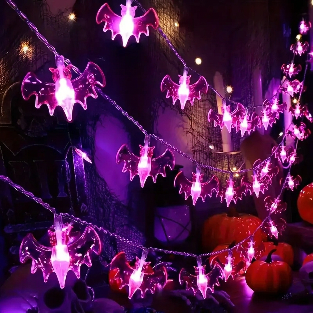 Purple Bat String Lights LED Halloween Decoration Battery Powered 3M 20 Lights No Plug Party Yard Decor