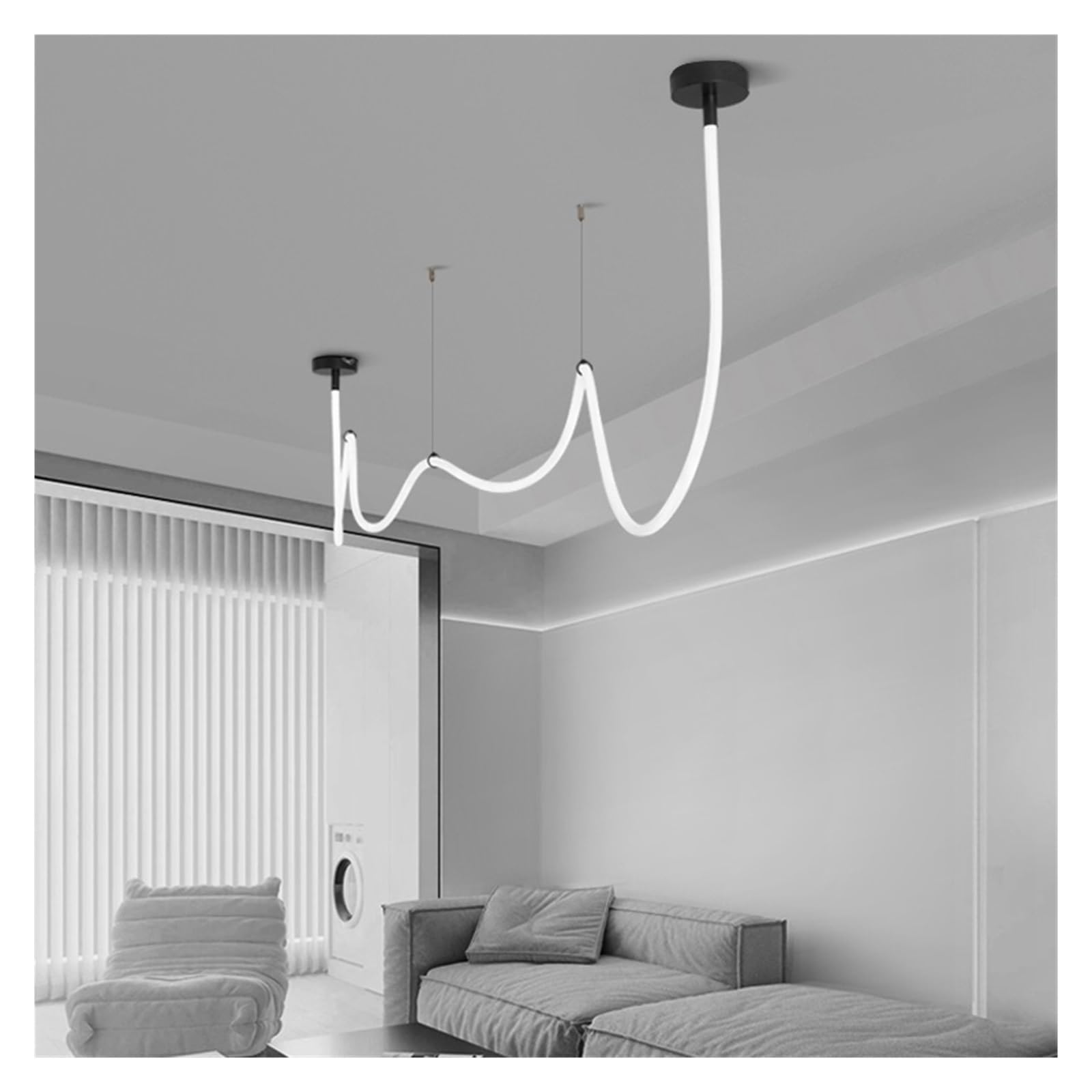 Flexible Silicone LED Pendant Light Black Golden Finish Modern Linear Chandelier Bendable Strip Hanging Lamp For Studio